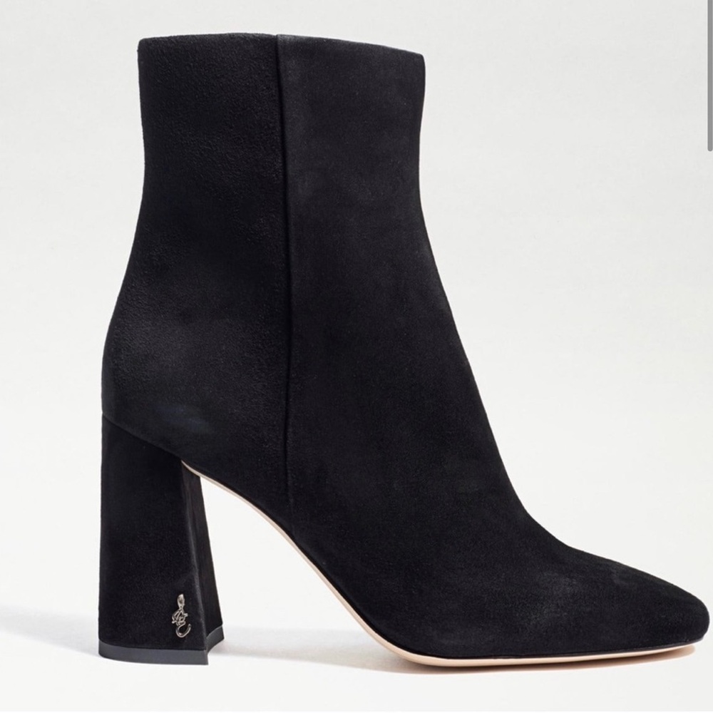 NIB Sam Edelman Black Suede Block Heel Ankle Bootie - Picture 2 of 8